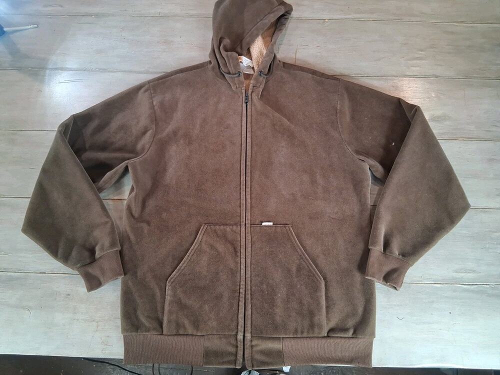 Vtg Carhartt 761 Brown Velour Jacket Fleece Lined Hooded Work Wear Chore Farm